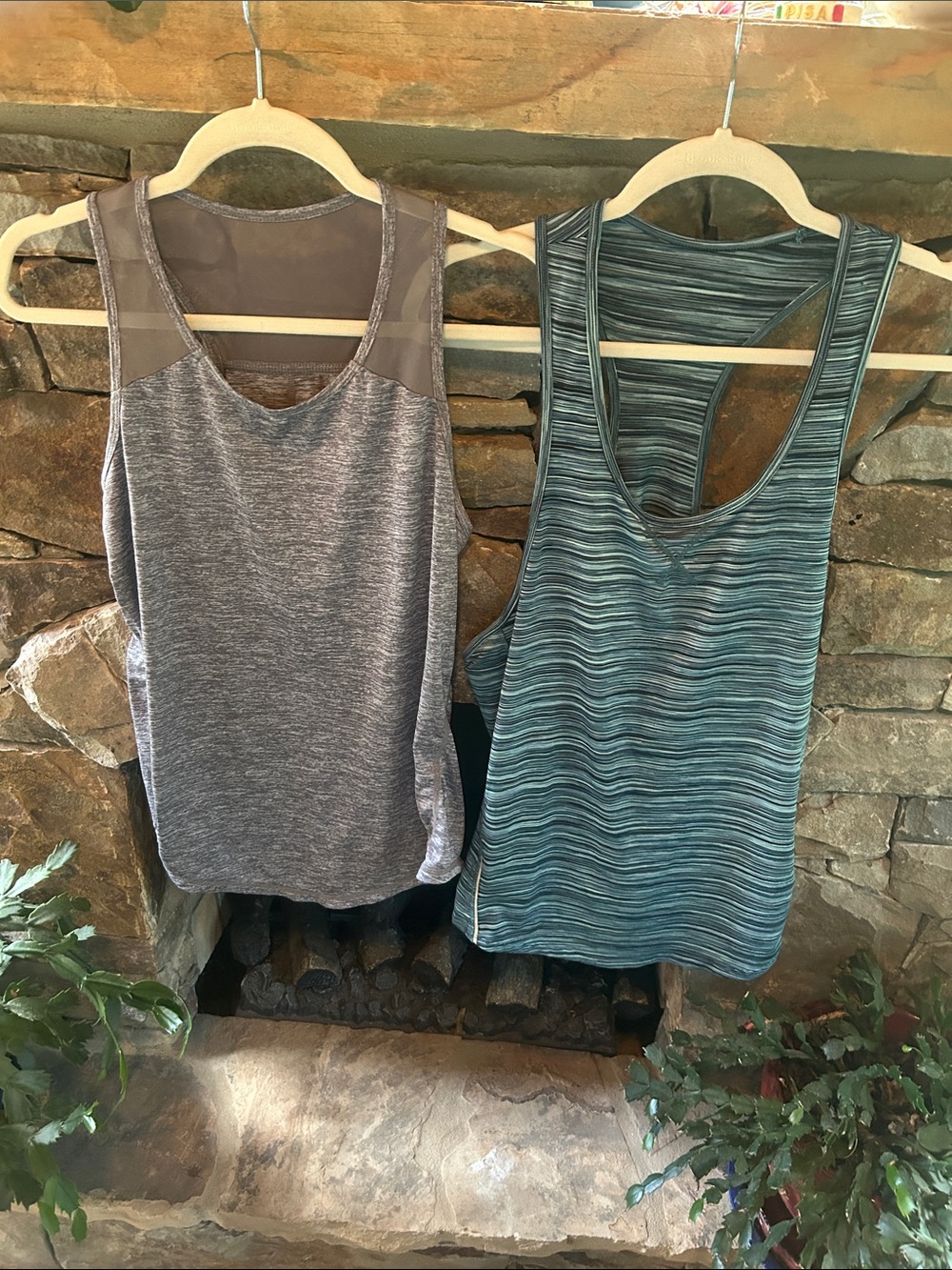 Women’s Sleeveless Athletic Tank Tops - Heather Gray and Blue Stripe;  Size S/M